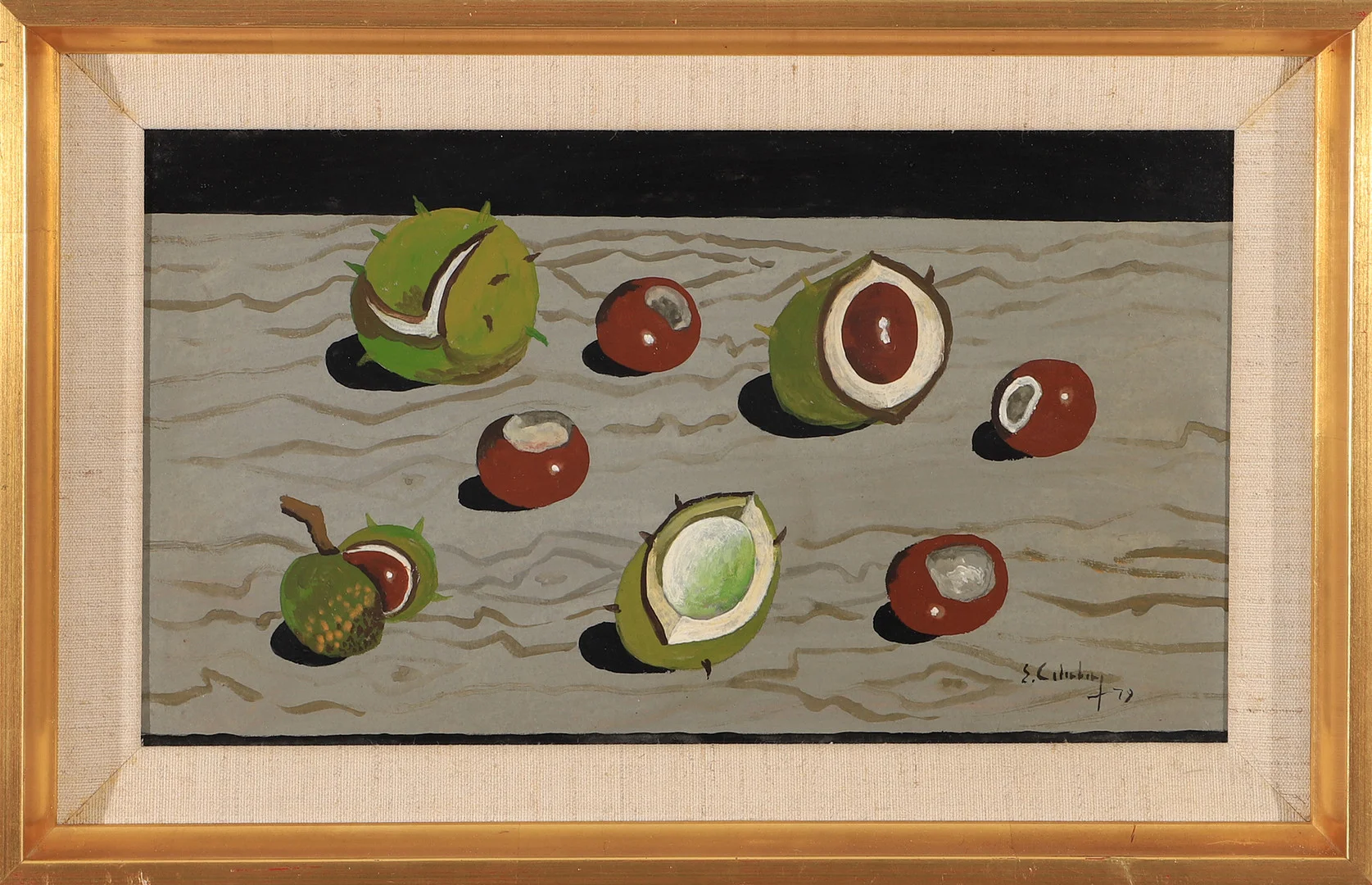 ERIC CEDERBERG. Stilleben med kastanjer, tempera, signerad E. Cederberg -79. — Paintings — Helsingborgs Auktionskammare