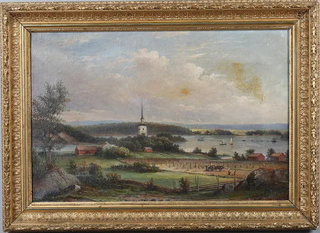EHRNFRIED WAHLQVIST (1815 - 1895). OLJA PÅ DUK, LANDSKAPSVY, SIGNERAD OCH DATERAD 1886.