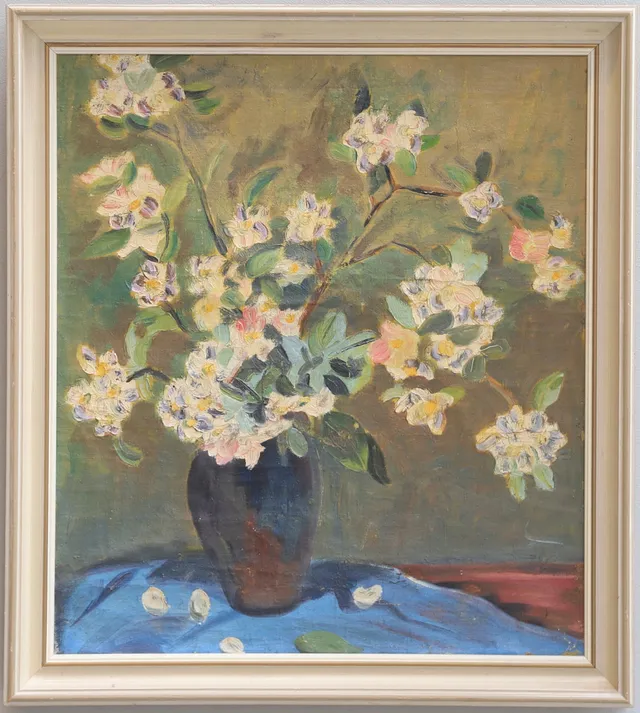 OIDENTIFIERAD KONSTNÄR. Blomsterstilleben, olja på duk, 1949.
