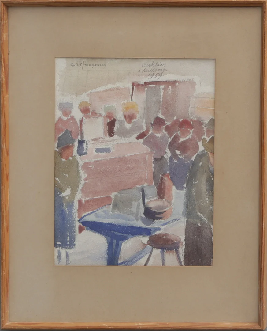 GILLIS MAGNUSSON. AKVARELL, på papper, Auktion, signerad, 1950-tal. — Paintings — Kalmar Auktionsverk