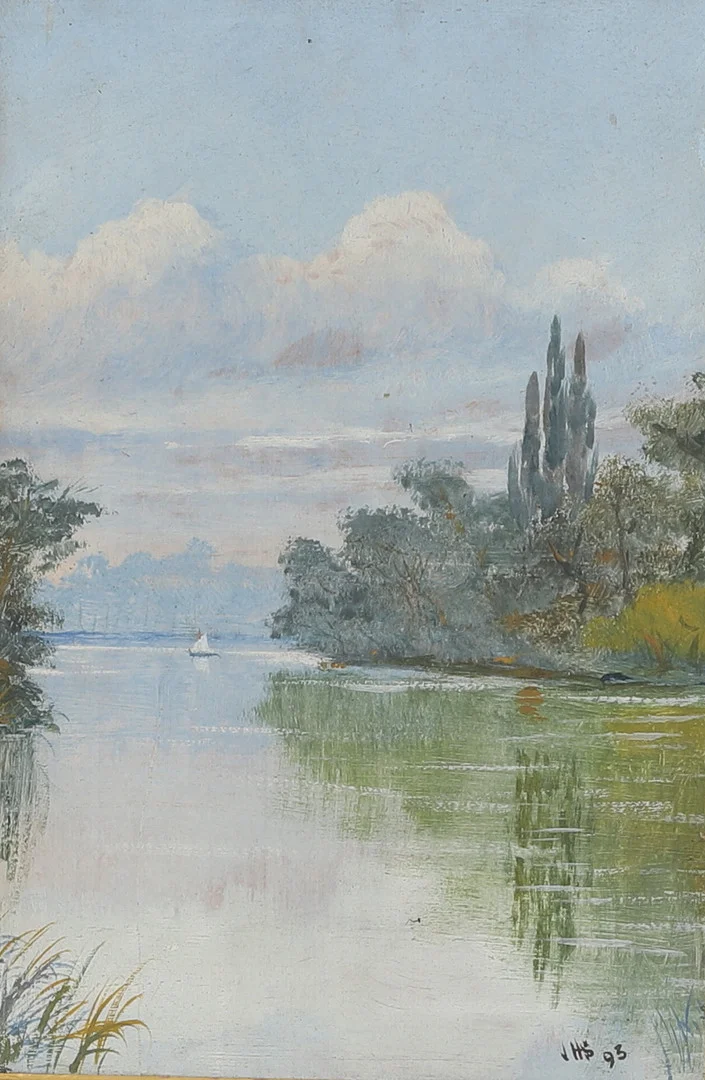 JULIA STRÖMBERG. Olja på pannå, monogramsignerad -93. — Paintings — RA Auktionsverket Norrköping
