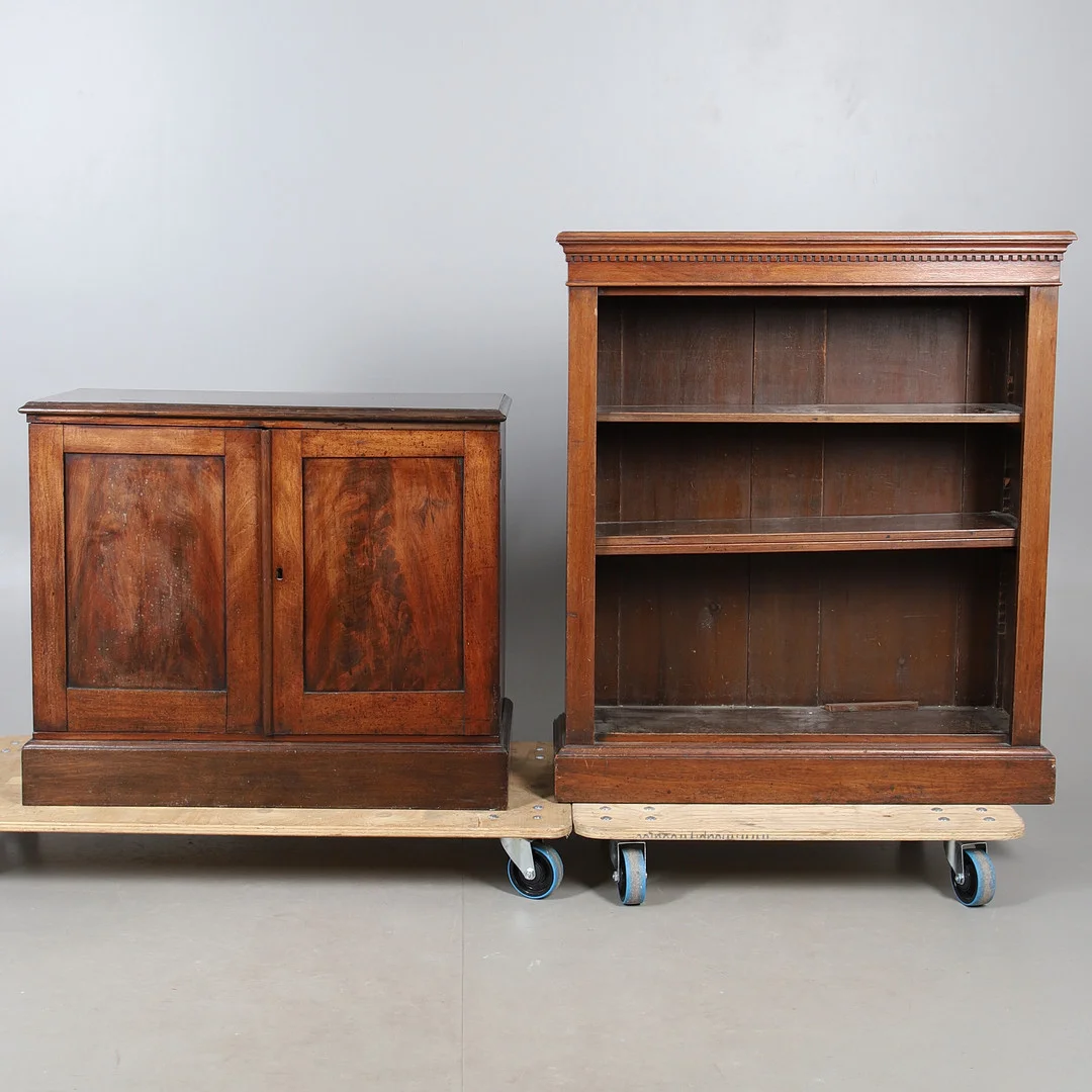 A MAHOGANY CHIFFONIER AND AN OPEN BOOKSHELF. — Cupboards, Cabinets & Shelves — Lawrences Auctioneers