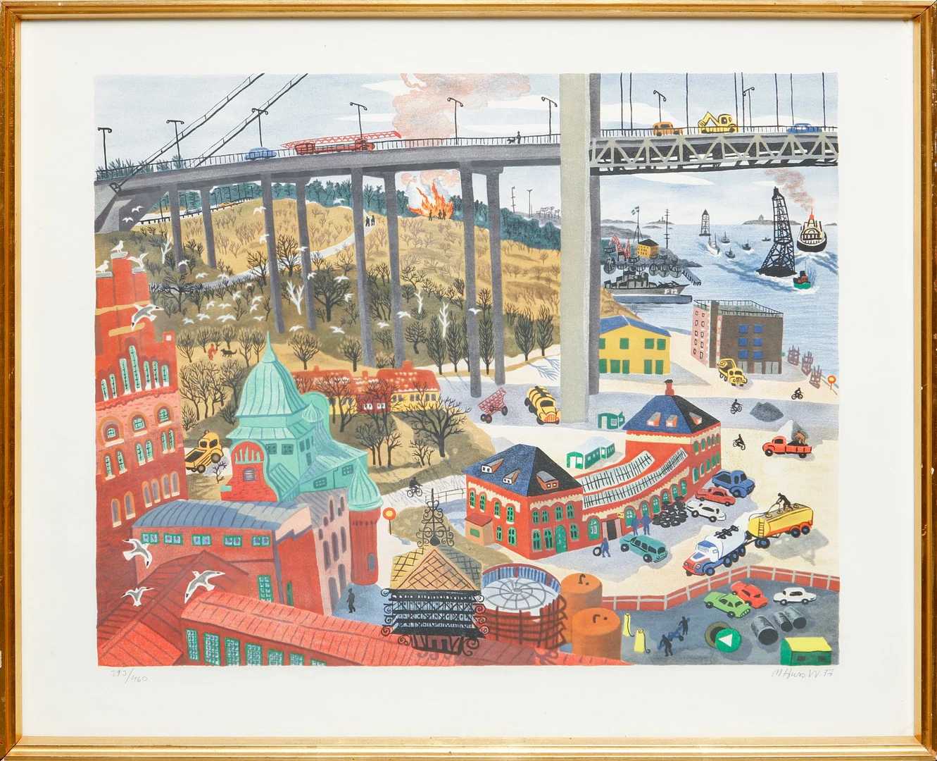 MONA HUSS WALIN. "Älvsborgsbron", färglitografi, signerad, numrerad 393/460 och daterad -77. — Engravings & Prints — Göteborgs Auktionsverk