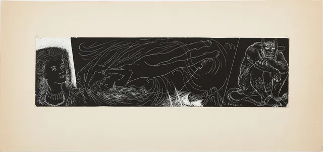 GÖSTA KRILAND (1917-1989). Figurkomposition, skrapteknik.