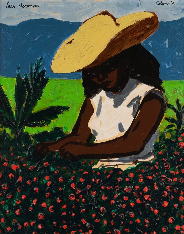 LARS NORRMAN. Olja på pannå, "Colombia" signerad, kvinnomotiv, 1900-tal.