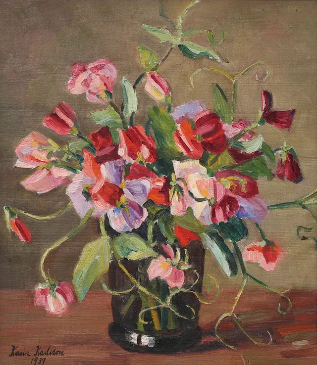 KARIN KARLSSON. Blomsterstilleben. Olja på duk, signerad och daterad 1939.