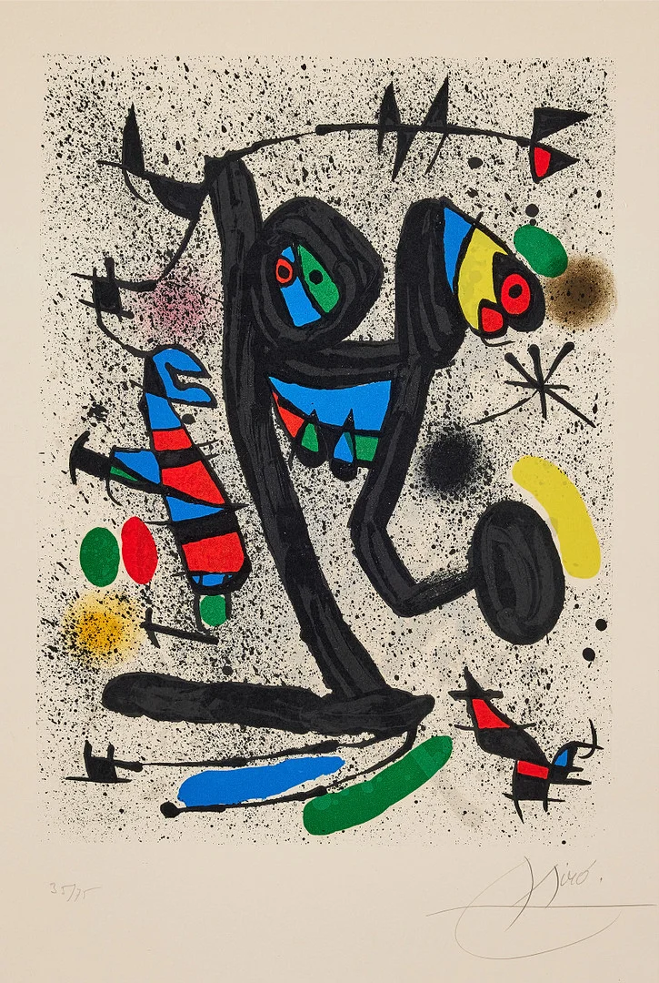 JOAN MIRÓ. "La demoiselles aux papillon", färglitografi, 39 X 29 cm. — Engravings & Prints — Stockholms Auktionsverk Fine Art