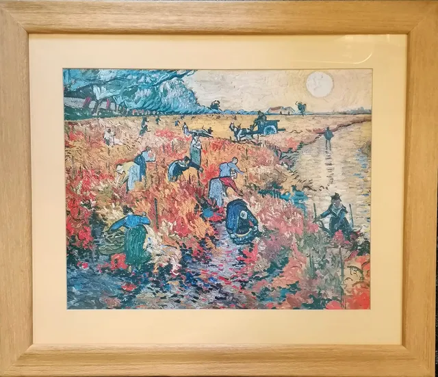 *LES VIGNES ROUGES D'ARLES AFTER VINCENT VAN GOGH - FRAMED PRINT.