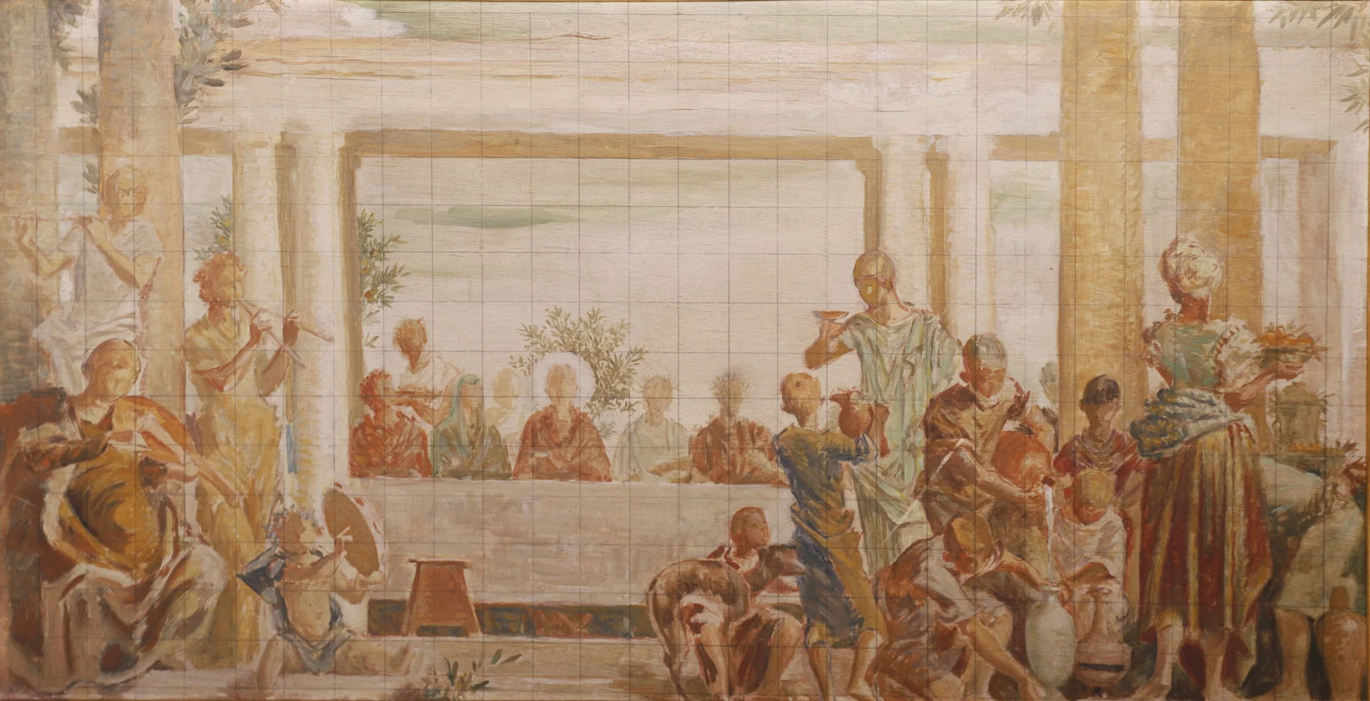 JOSEP OBIOLS I PALAU (1894-1967). BOCETO DE LAS BODAS DE CANÁ. ÓLEO SOBRE TABLILLA. — Paintings — Barcelona Auctions