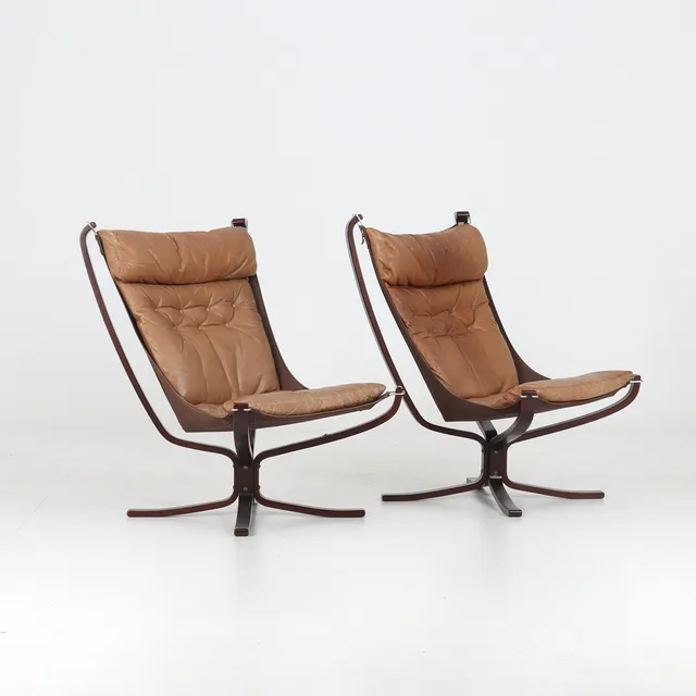 SIGURD RESSEL. Fåtöljer, 1 par, "Falcon", Vatne Möbler, Norge, 1970-tal.