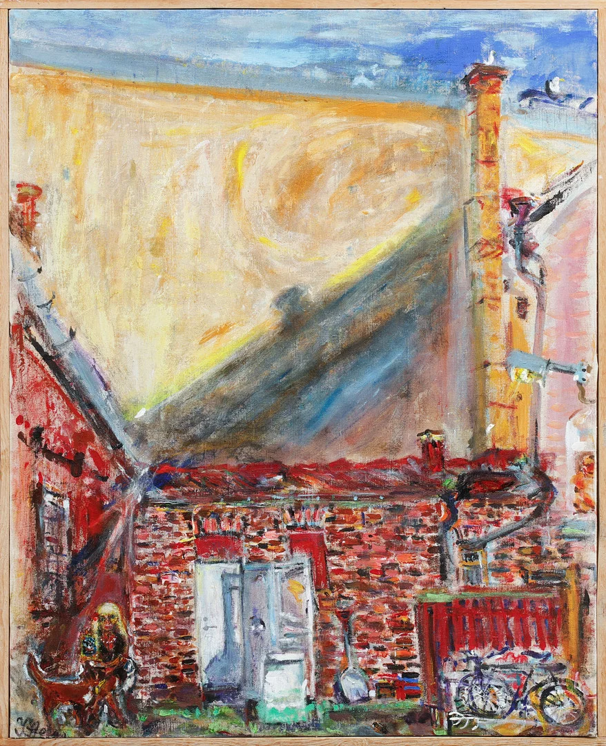 YNGVE STEEN. Innergård med figur och hund, olja på duk, signerad. — Paintings — Göteborgs Auktionsverk