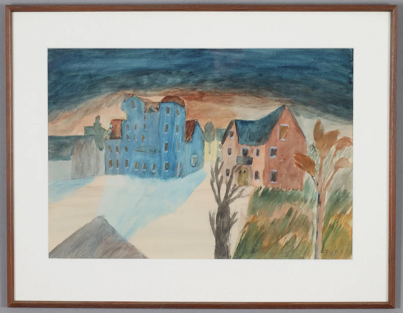 PRIMUS MORTIMER PETTERSSON. Hus i landskap, akvarell på papper, monogramsignerad. — Paintings — Stadsauktion Sundsvall
