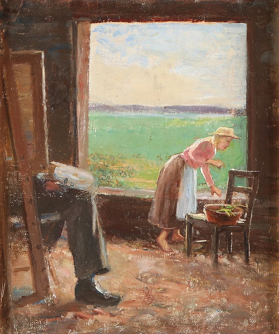 AUGUST MALMSTRÖM. TILLSKRIVEN. Oljemålning på duk, uppfodrad på pannå. "Studie". Intygad av sterbhuset a tergo. — Paintings — Skånes Auktionsverk