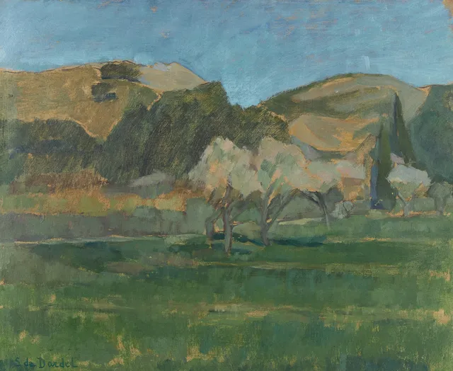 SIMONE DE DARDEL (Sverige, Neuchâtel 1913-1996), Landskap, signerad S de Dardel, olja, papp-pannå.