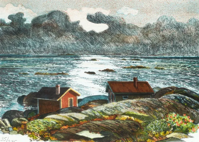 ROLAND SVENSSON (1910-2003), "Höst i Nasen", signerad och numrerad, färglitografi.