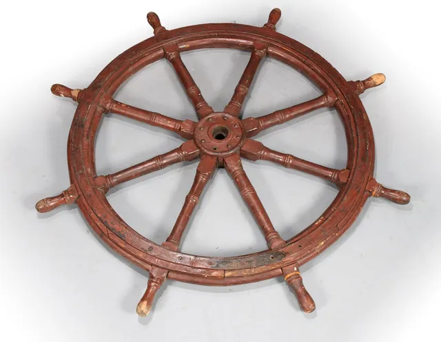 Large ship's steering wheel in painted wood, Ø 150 cm