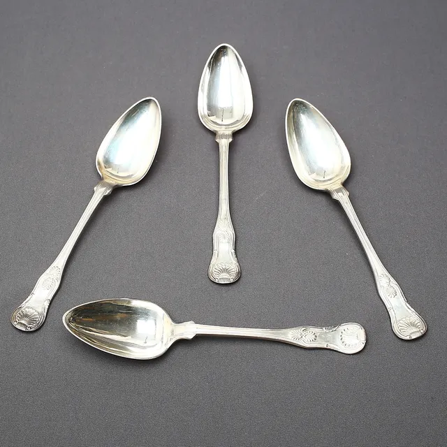 MATSKEDAR, 4 st, silver, modell Engelsk Snäck, Möllenborg, 1832.