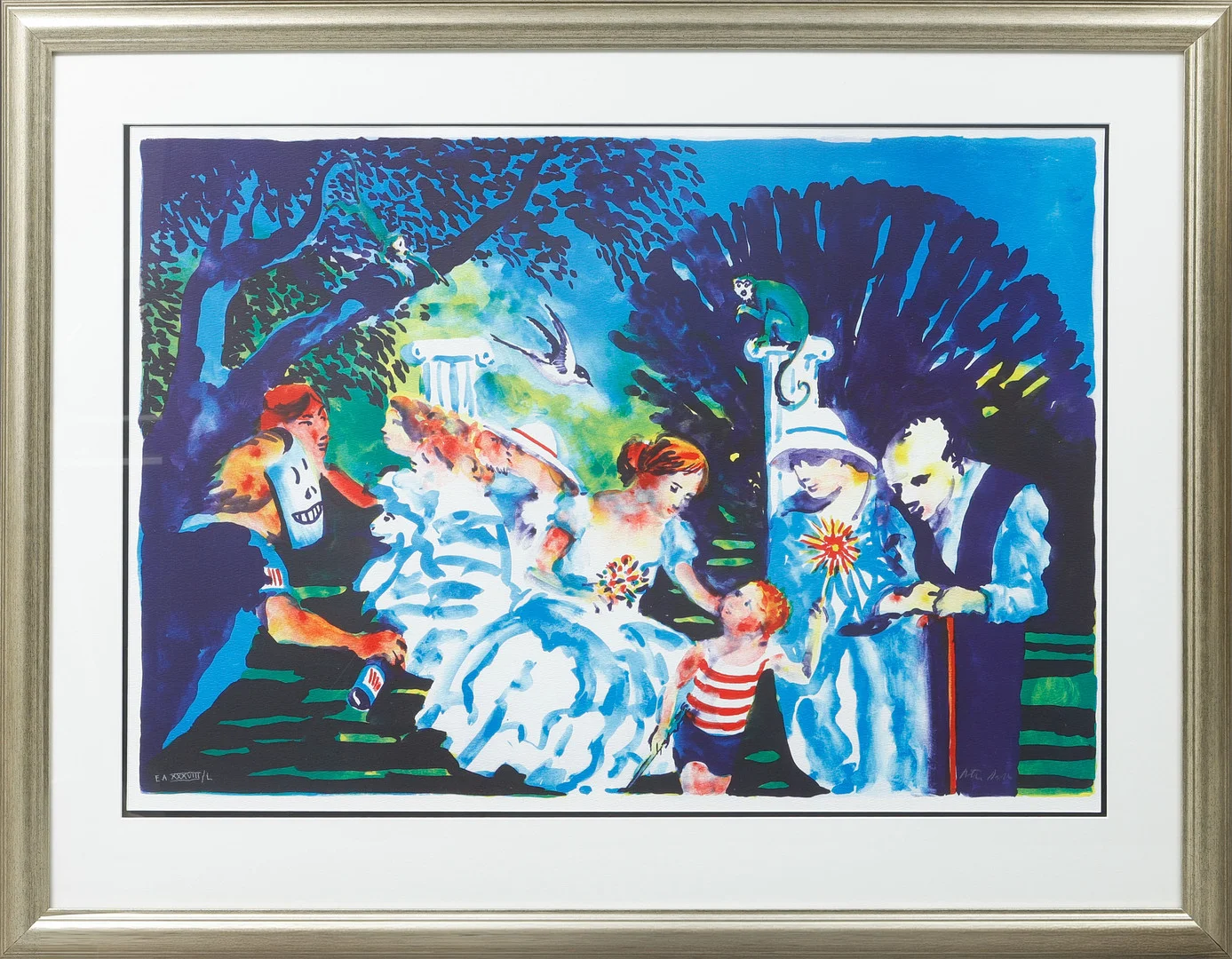 PETER DAHL. "Afton i parken". Färglitografi, signerad och numrerad EA XXXVIII/L. — Engravings & Prints — Göteborgs Auktionsverk