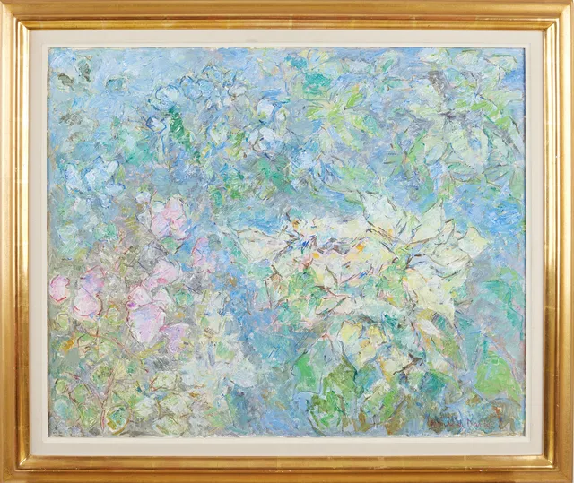 SIMONE DE DARDEL (1913-1996). Blomstermotiv, olja på duk, signerad Simone de Dardel, á tergo med titel " Vita Julstjärnor".