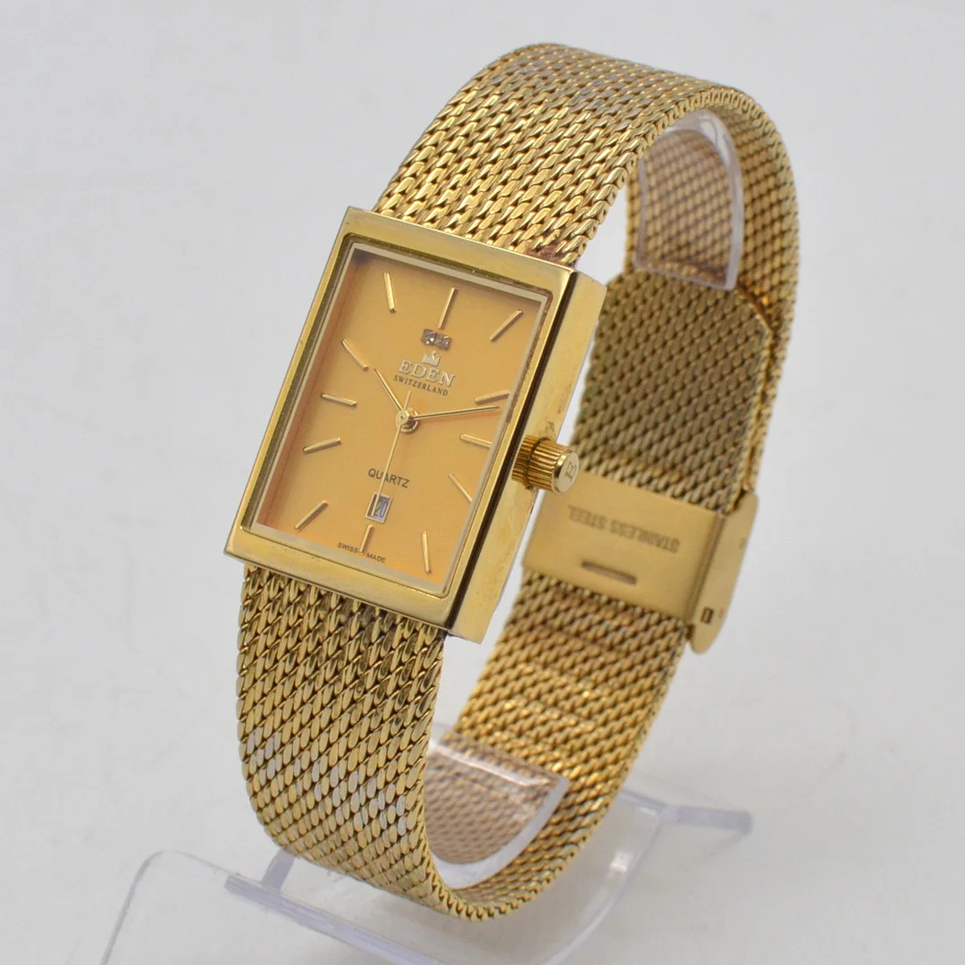 EDEN SWITZERLAND, DAMENARMBANDUHR, QUARTZ, VERGOLDETER EDELSTAHL, DAYDATE, VINTAGE. — Wristwatches — Kunst- und Auktionshaus Kleinhenz