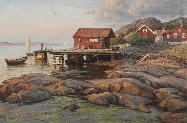 BERNDT LINDHOLM. Gård vid kusten, olja på duk, signerad, daterad 1903.
