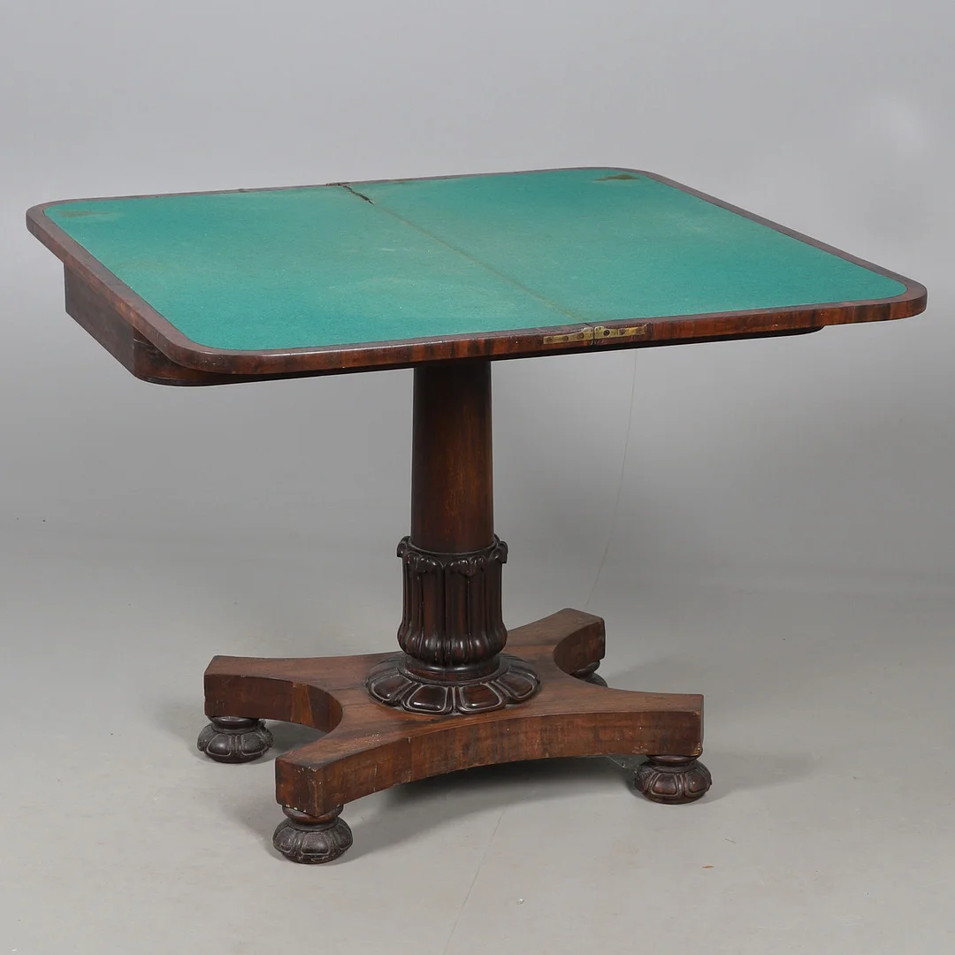 A ROSEWOOD FOLD OVER CARD TABLE. — Tables — Lawrences Auctioneers