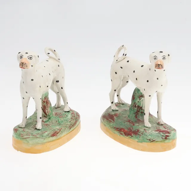 TWO 19THC STAFFORDSHIRE DALMATIONS.