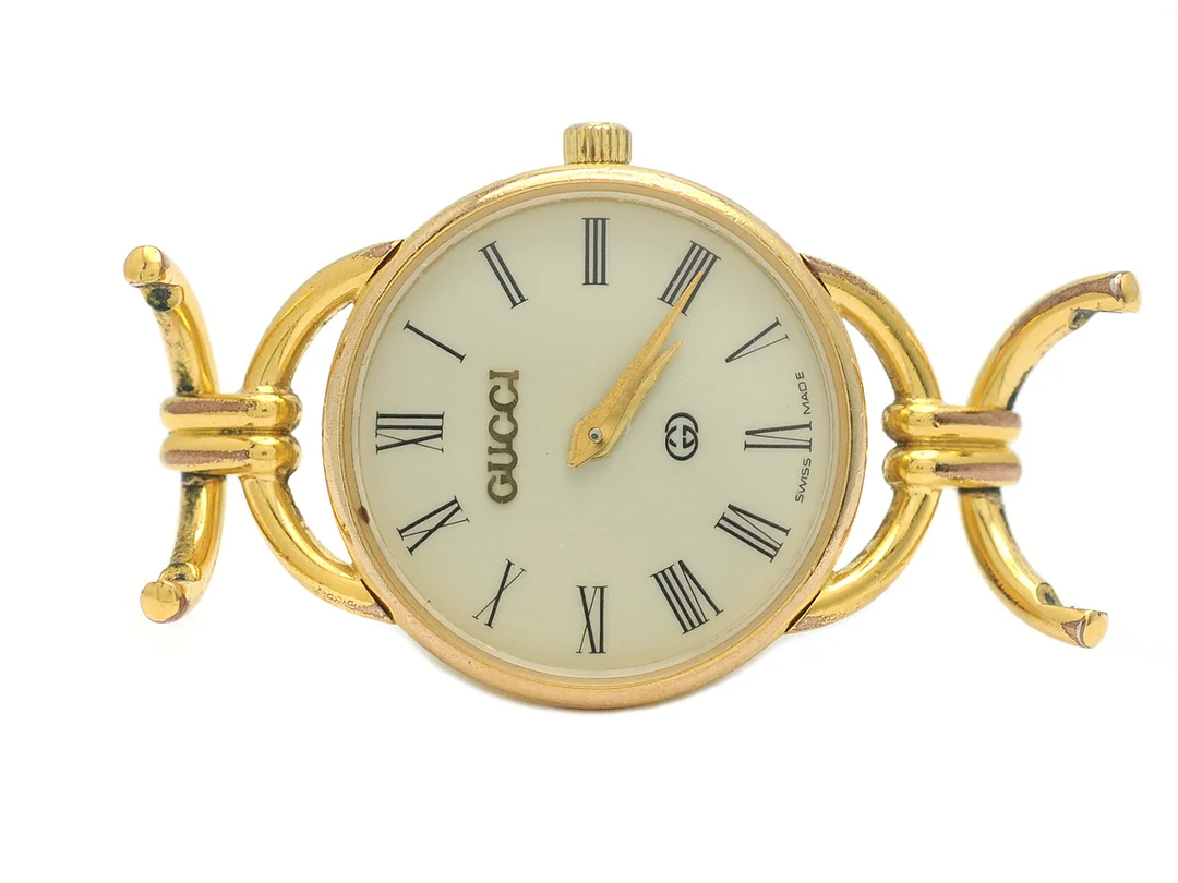 GUCCI, damur, 23 mm, Ref nr. 6000 L, Serie nr. 0027791, doublé (10 micron), quartz, mineralglas (skadad), defekt, ca 1995. — Klockor/Gucci — Kaplans