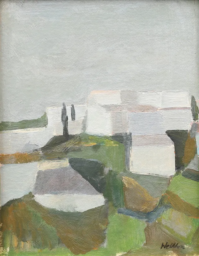 LARS WELLTON (1918-1992. Sydkändska hus, olja på pannå, signerad Wellton.