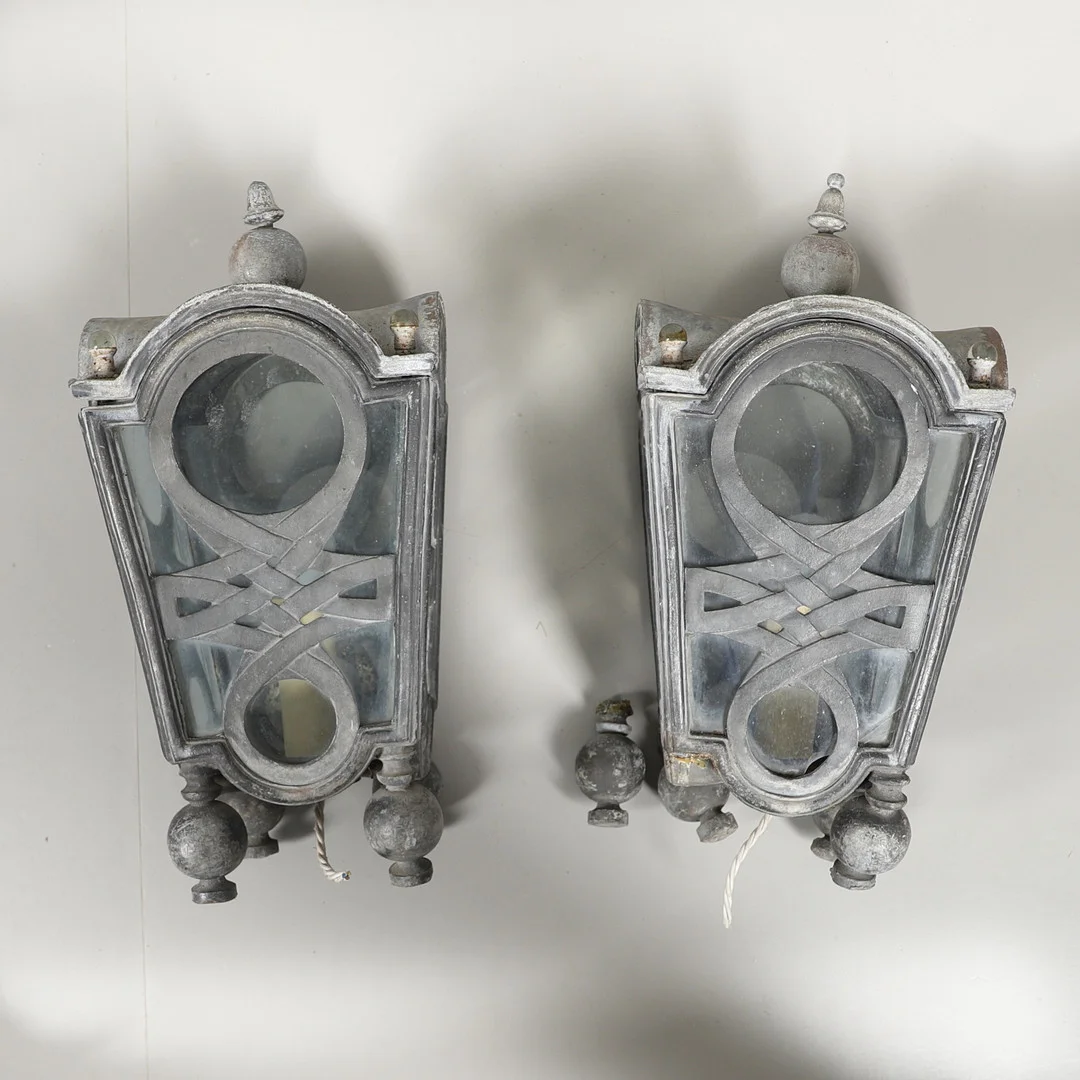 A PAIR OF 19TH CENTURY LEAD LANTERNS. — Ceiling lights — Lawrences Auctioneers