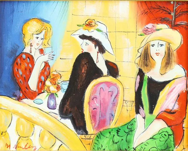 MARY VARLEY. "Caféinteriör", olja på duk, signerad.
