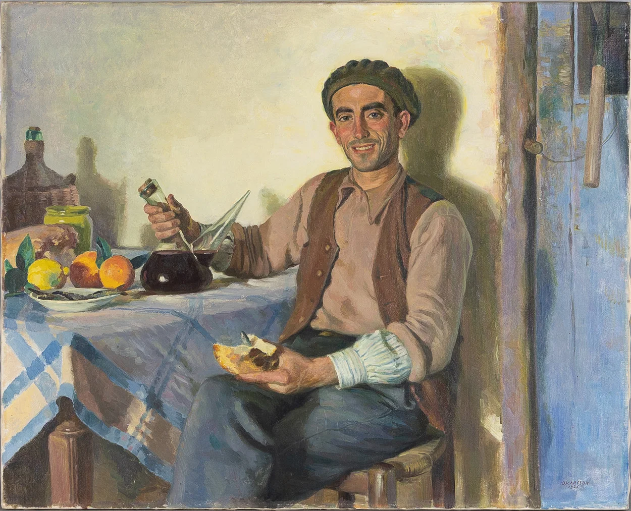 BERNHARD OSCARSSON (1894-1971). Olja på duk, sydeuropeisk man i taverna, signerad Oscarsson samt daterad 1936. — Paintings — Stockholms Auktionsverk Helsingborg