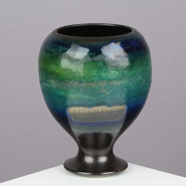 LIISA HALLAMAA. Stoneware vase glazed in dark and blue-green shades, Arabia, Finland, 1950s/60s.