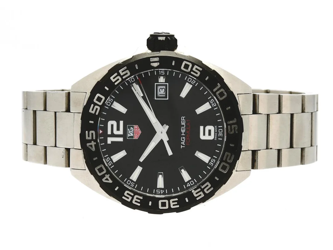 Tag heuer, Formula 1, stål, quartz, safirglas, datum, 41mm, 200m, Refnr WAZ1110, Serienr WHK3052, box, ytterkartong, extralänkar, cert, mars 2022, viklås — Klockor/Heuer — Kaplans