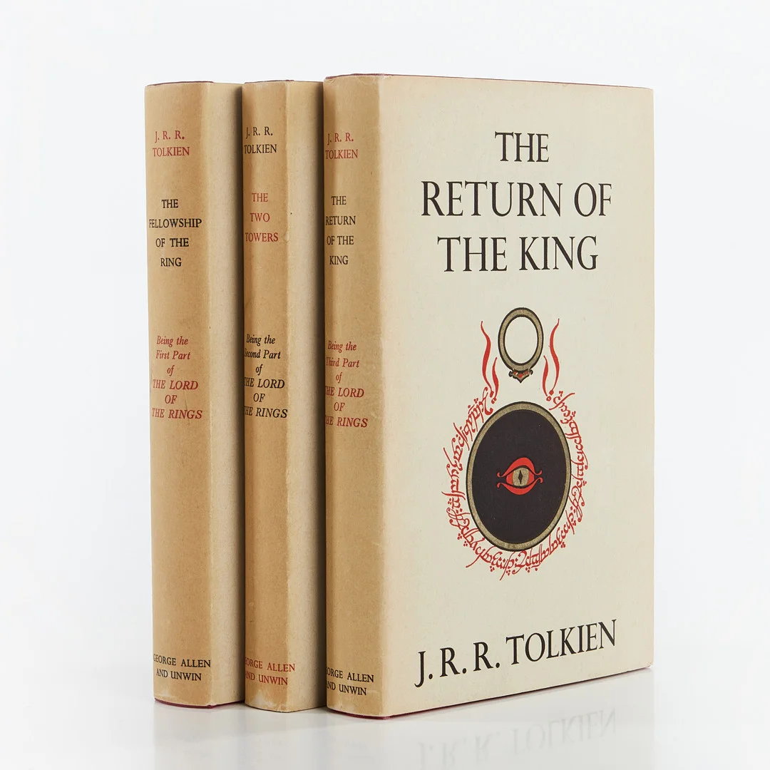 J.R.R TOLKIEN, THE LORD OF THE RINGS, 1963 & 1965, 3 Volumes, THE FELLOWSHIP OF THE RING, THE TWO TOWERS, THE RETURN OF THE KING, 1st Editions, 14th, 11th & 10th Impressions, Allen & Unwin, hardcover, Allen & Unwin, ca 225x150 mm. — Books — Crafoord Auktioner Stockholm