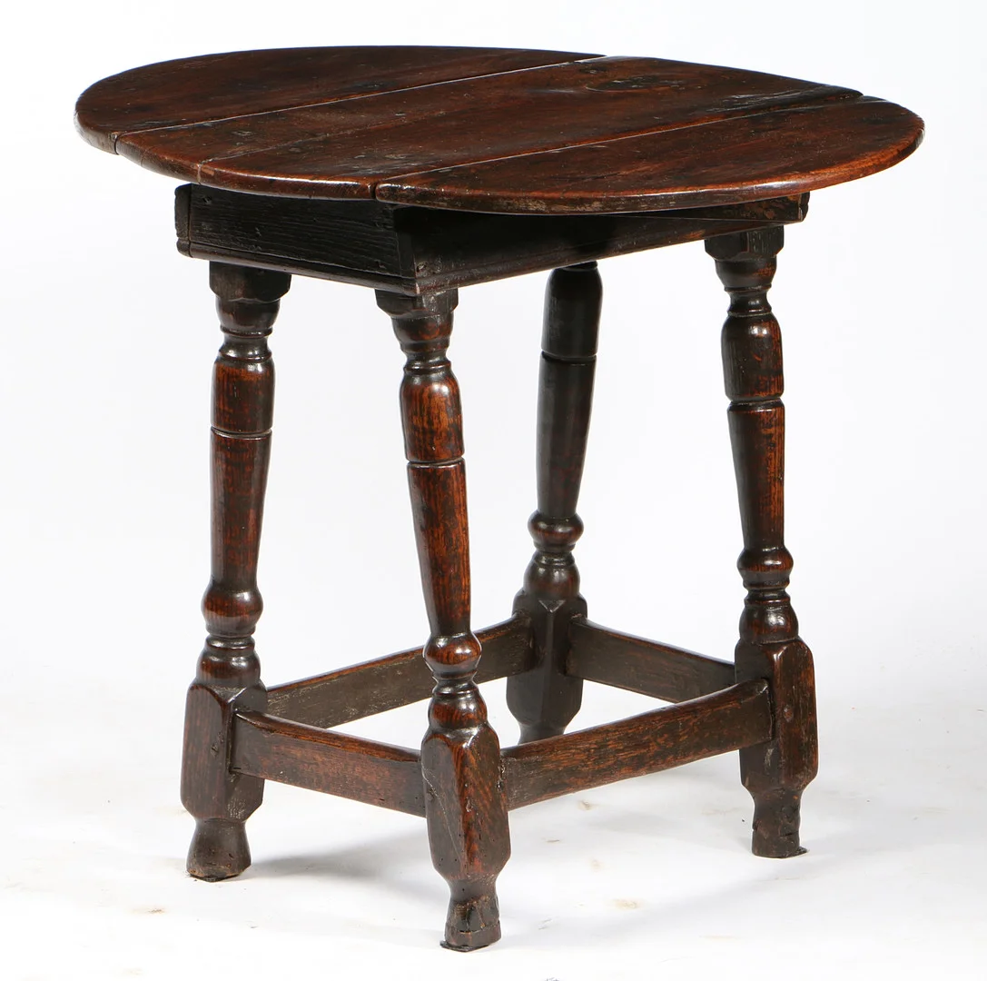 A 17TH CENTURY OAK AND ELM TABLE-STOOL TABLE, ENGLISH. — Tables — Bishop & Miller