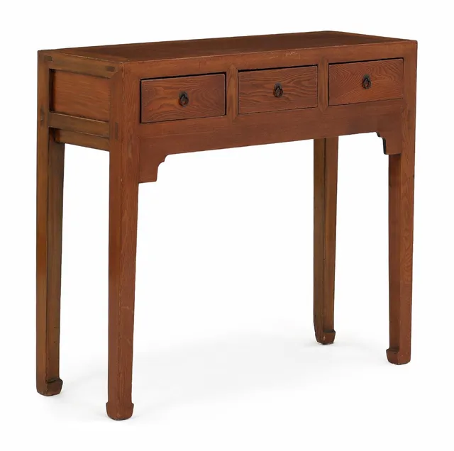 A Chinese console table in elm and oak wood, front with three drawers. 20th century. H. 88. W. 98. D. 36.