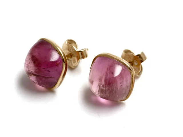 ÖRHÄNGEN, 18K guld, rosa turmaliner, vikt 3,5 g, stift.