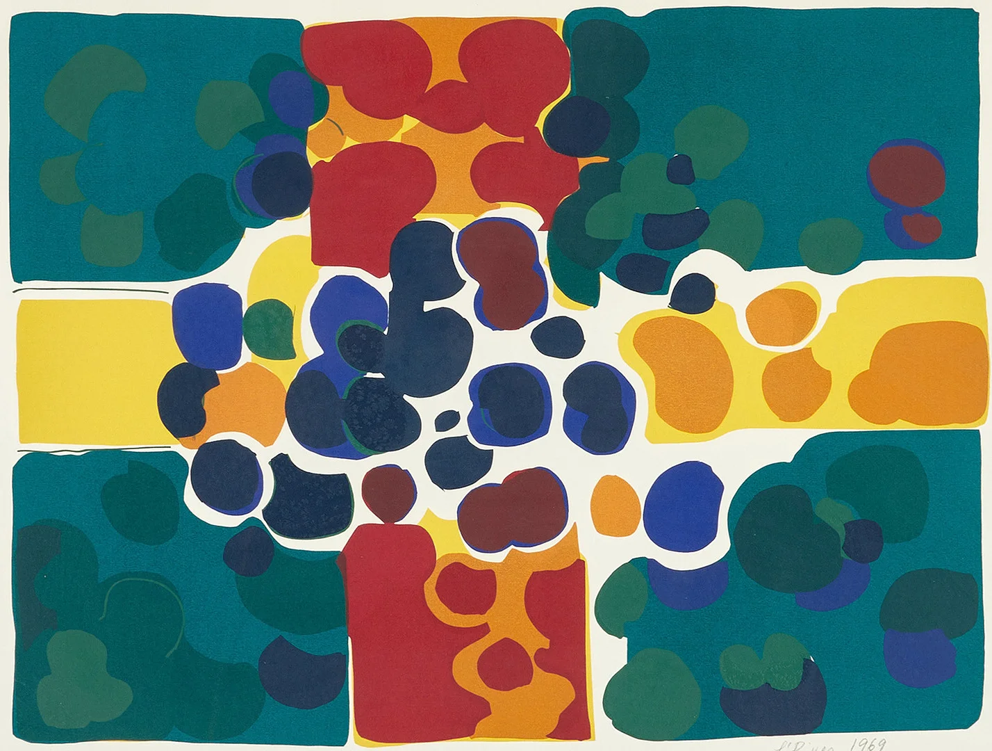 LEIDA RIVES-ELFVÉN (Estland/Sverige, 1915-1988), Abstrakt komposition, signerad och daterad 1969, numrerad 20/360. — Engravings & Prints — Crafoord Auktioner Stockholm
