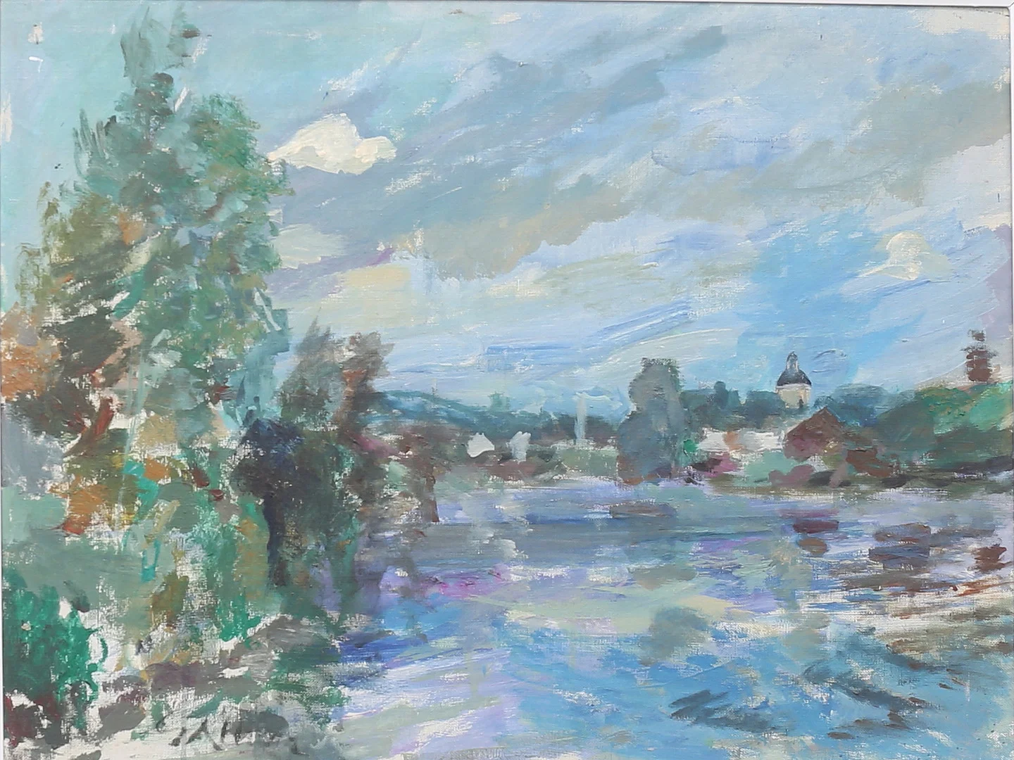 GUNNAR ALLVAR. Olja på duk, "Dalälven vid Översätra", signerad. — Paintings — Auktionshuset Thelin & Johansson