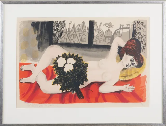OLLE OLSSON HAGALUND (1904-1972). "Nyckelpigan", signerad Olle Olsson Hagalund, numrerad 39/360, färglitografi.