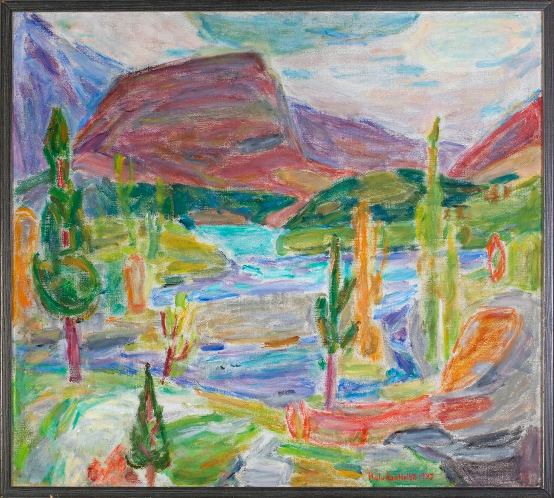 Holbø, Halvdan — "Høst, Sjodalen, Nedre Sjodalsvatn" 1987 — Kunst/Maleri — Blomqvist