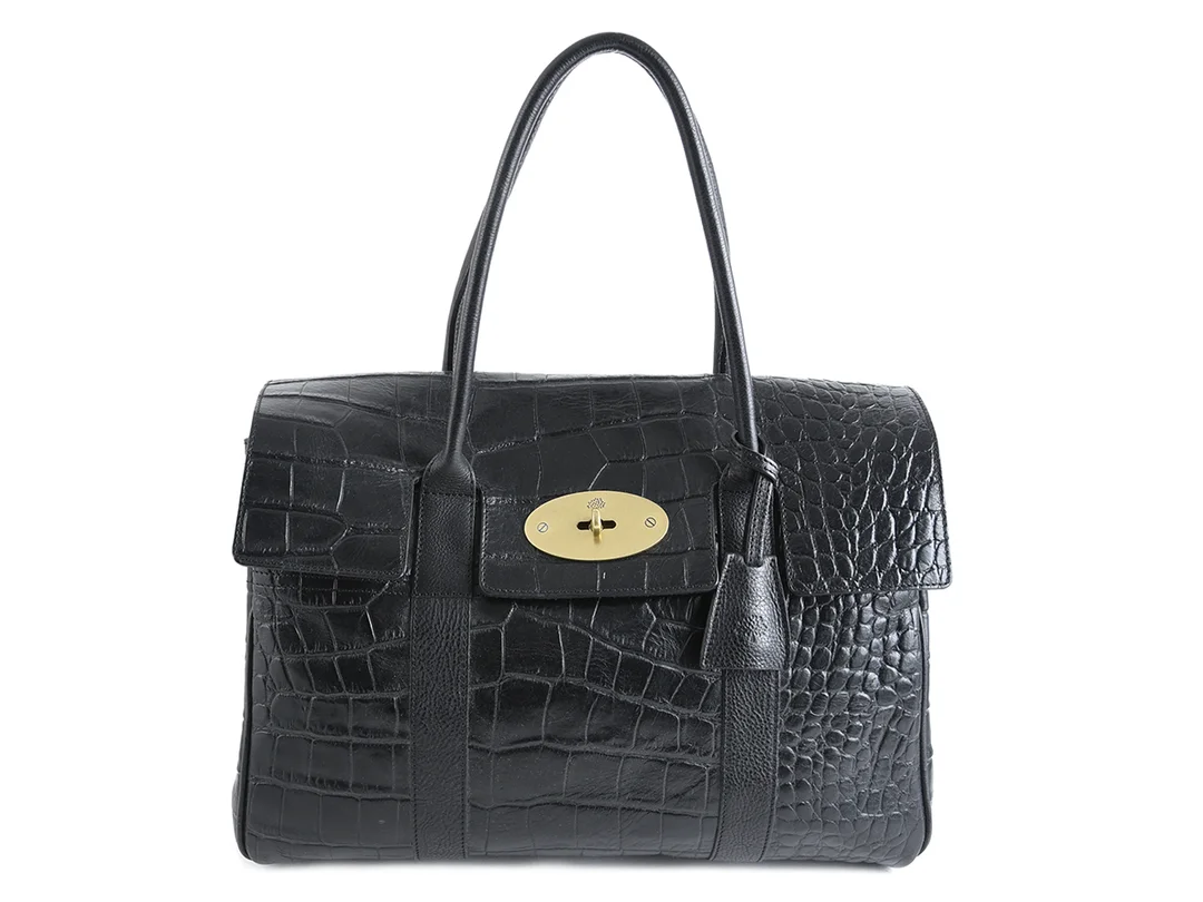 VÄSKA, MULBERRY, Bayswater, svart präglat läder, mässings färgade detaljer, 36x24x16cm, dustbag (ej orginal). — Accessoarer/Väskor — Kaplans