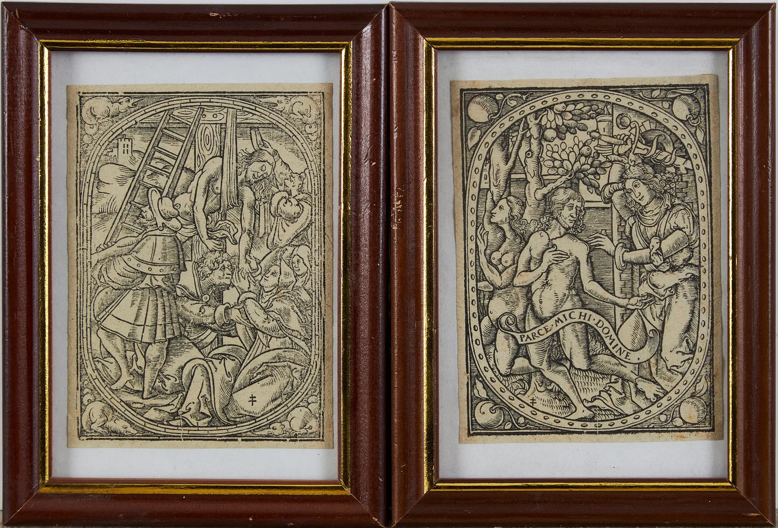 OIDENTIFIERAD KONSTNÄR. 1500-tal, 2 st, ur bibel, monogramsignerade, träsnitt, möjligen Tyskland. — Engravings & Prints — Stockholms Auktionsverk Magasin 5