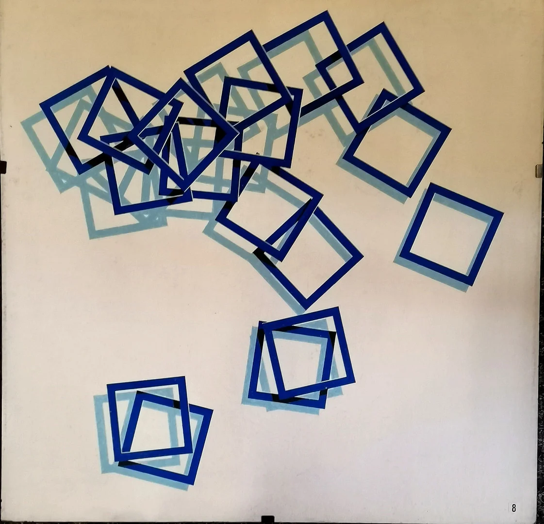 BASIL GOODE 1976 ABSTRACT GEOMETRIC ACRYLIC PAINTING 'RANDOM SQUARES 2. — Paintings — Acreman St Auctioneers & Valuers