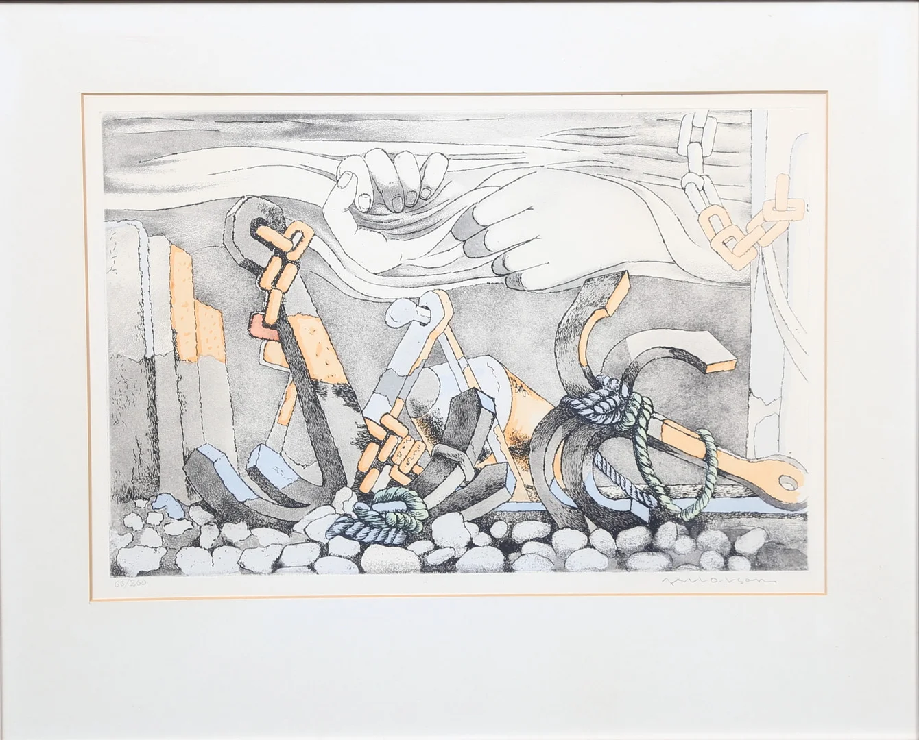 AXEL OLSON. "Ankarplats". Färgetsning, signerad och numrerad 66/260. — Engravings & Prints — Gomér & Andersson Linköping