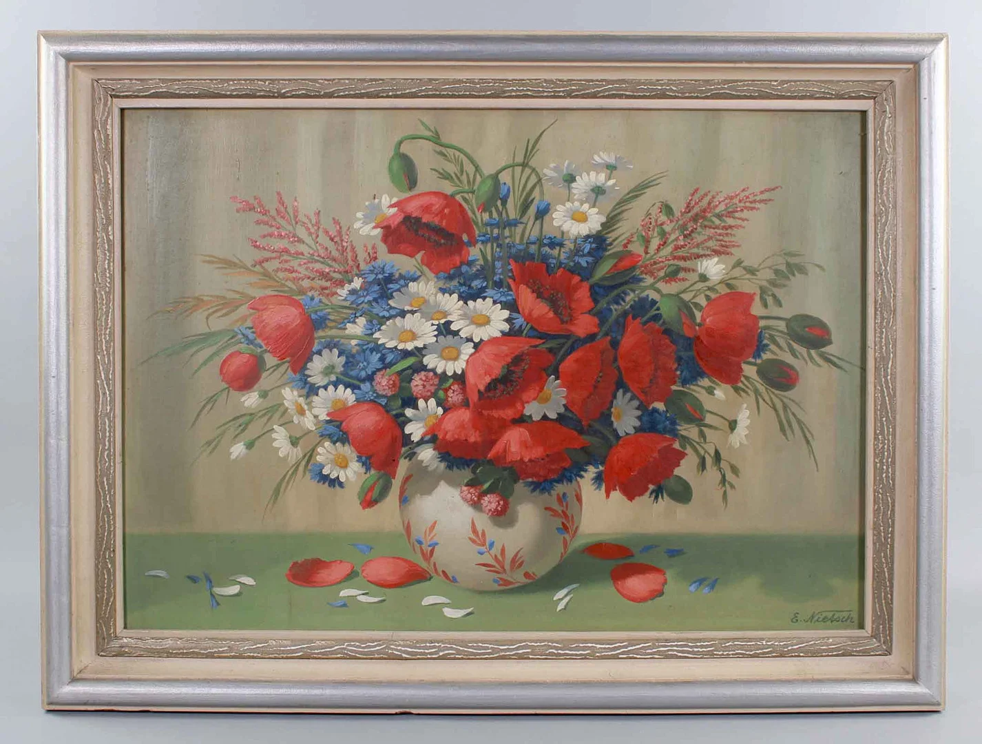 SOMMERBLÜTENSTRAUSS MIT MOHN - Nietsch, E. — Paintings — Auktionshaus Bossard