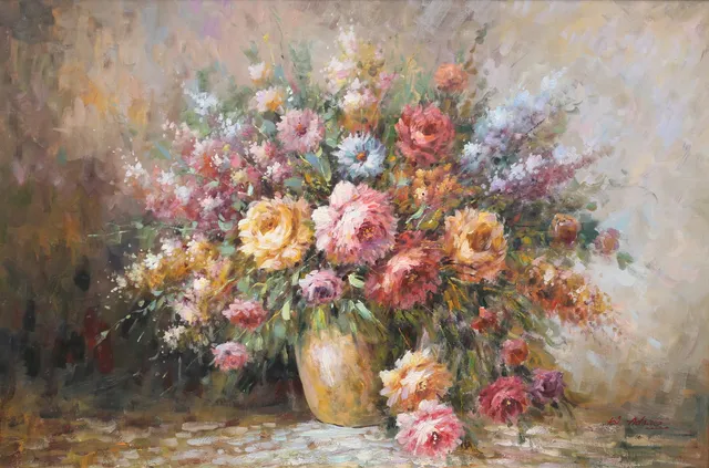 WALTER ADAMS. Blomsterstilleben. Olja på duk, signerad.