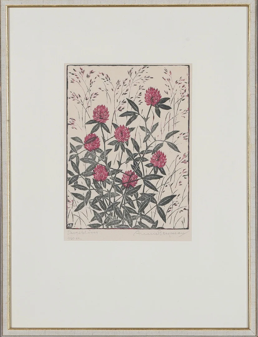 ANNIE BERGMAN. "Skogsklöver", Träsnitt, signerad, upplaga om 460 ex. — Engravings & Prints — Gomér & Andersson Norrköping