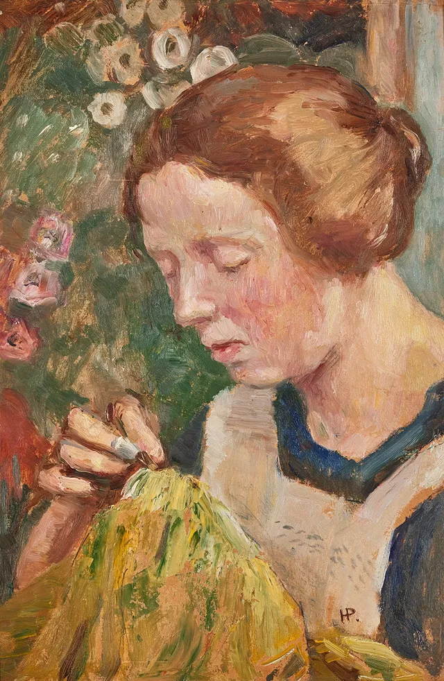 HANNA PAULI. Ung kvinna som syr.